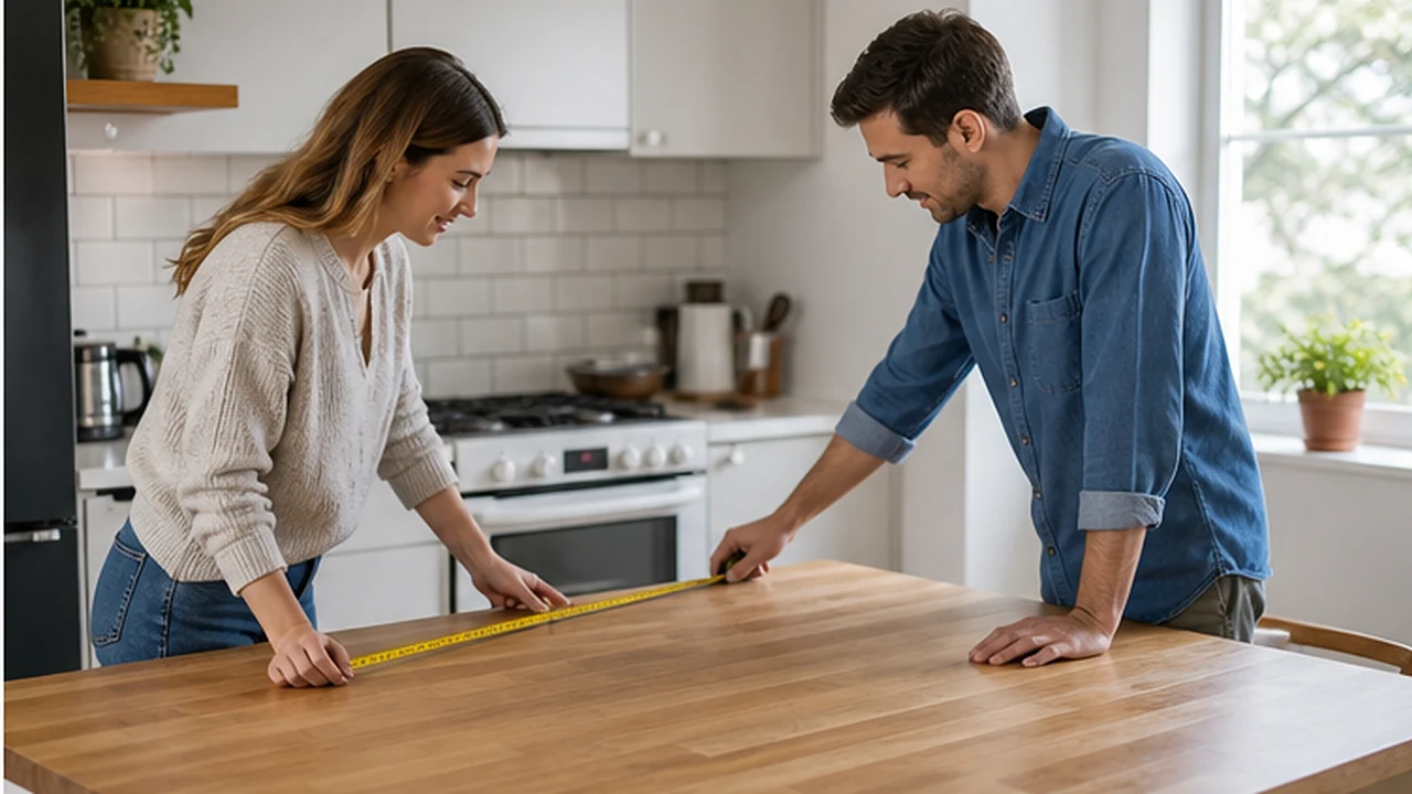 A family considering an appliance in a real kitchen